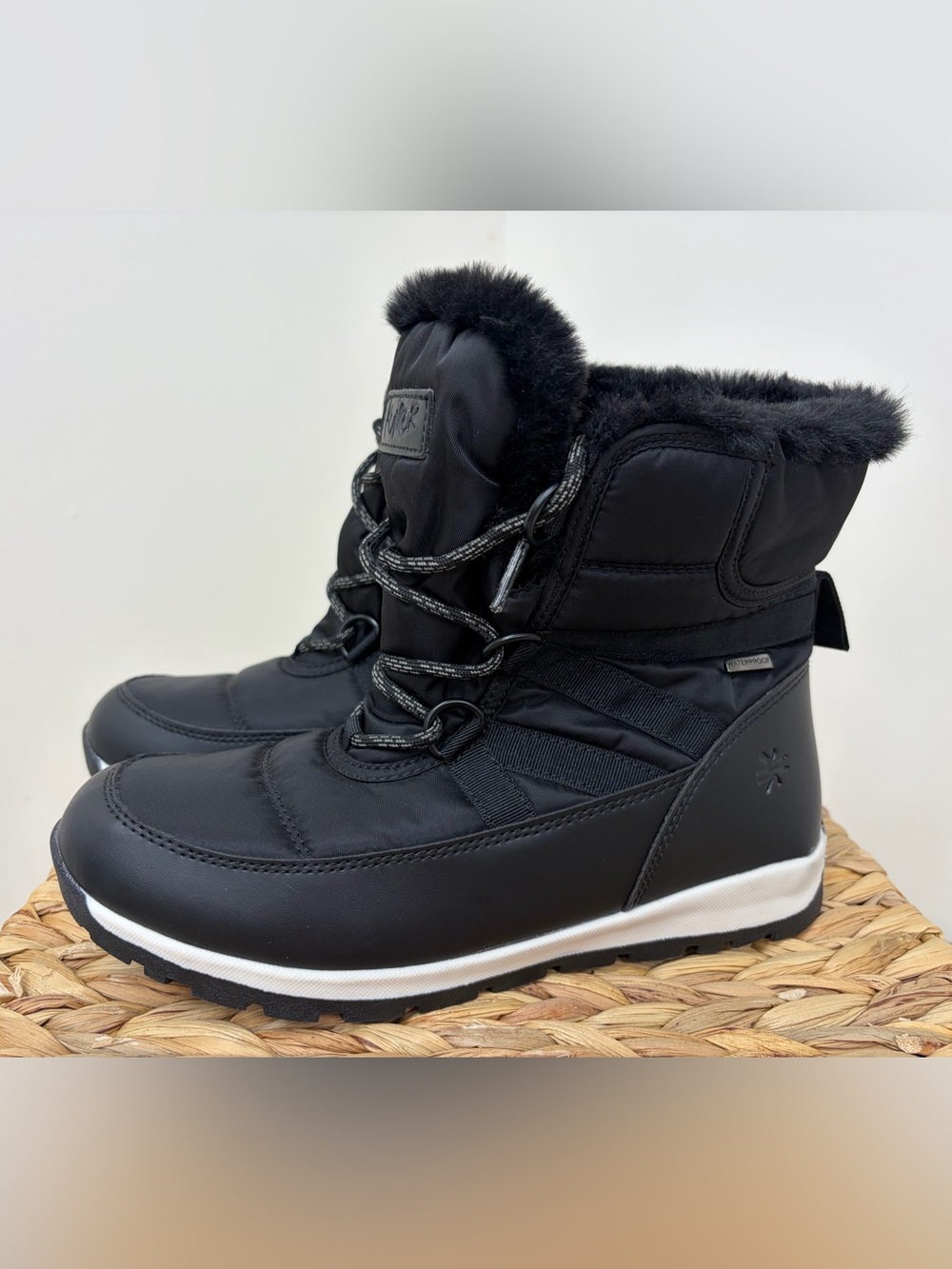 Black Faux-Fur Lined Winter Lace-Up Boot